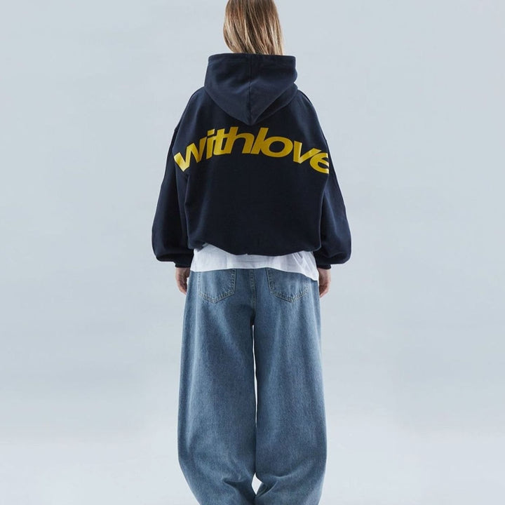 Dames Oversized Cropped Hoodie Katoen-Polyester Mix - Marineblauw