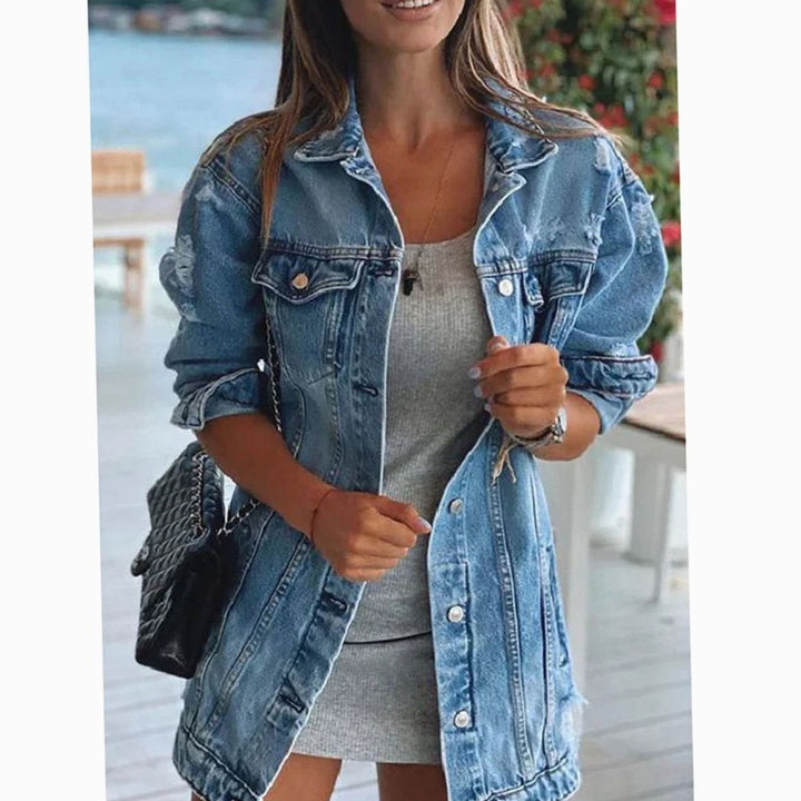 Dames Oversized Denim Jas met Knoopsluiting en Borstzakken