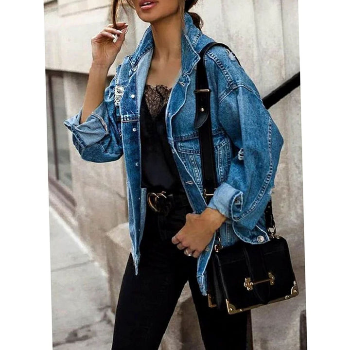 Dames Oversized Denim Jas met Knoopsluiting en Borstzakken