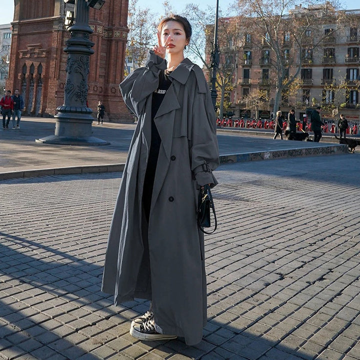 Dames Oversized Dubbelrijige Maxi Trench Coat