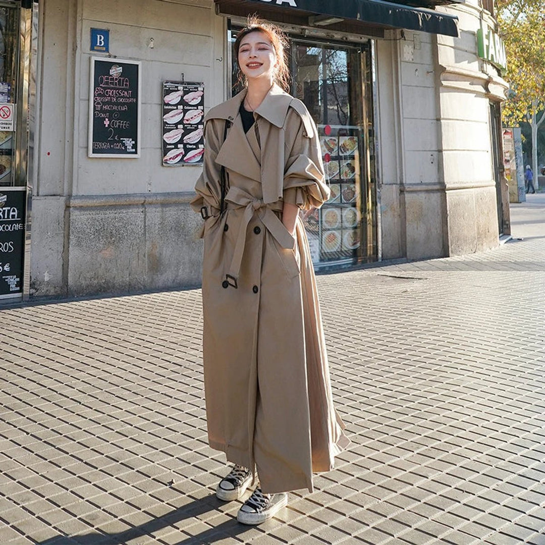 Dames Oversized Dubbelrijige Maxi Trench Coat