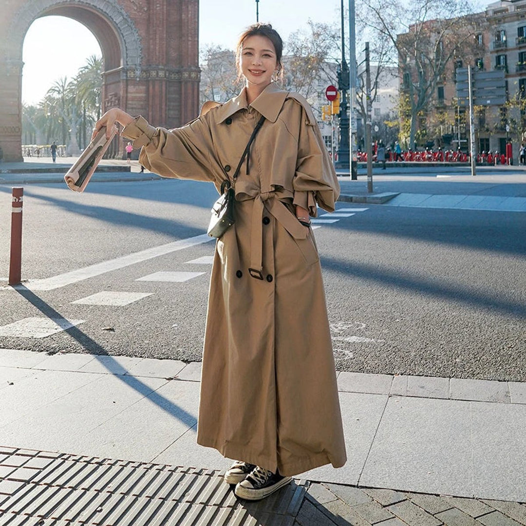 Dames Oversized Dubbelrijige Maxi Trench Coat