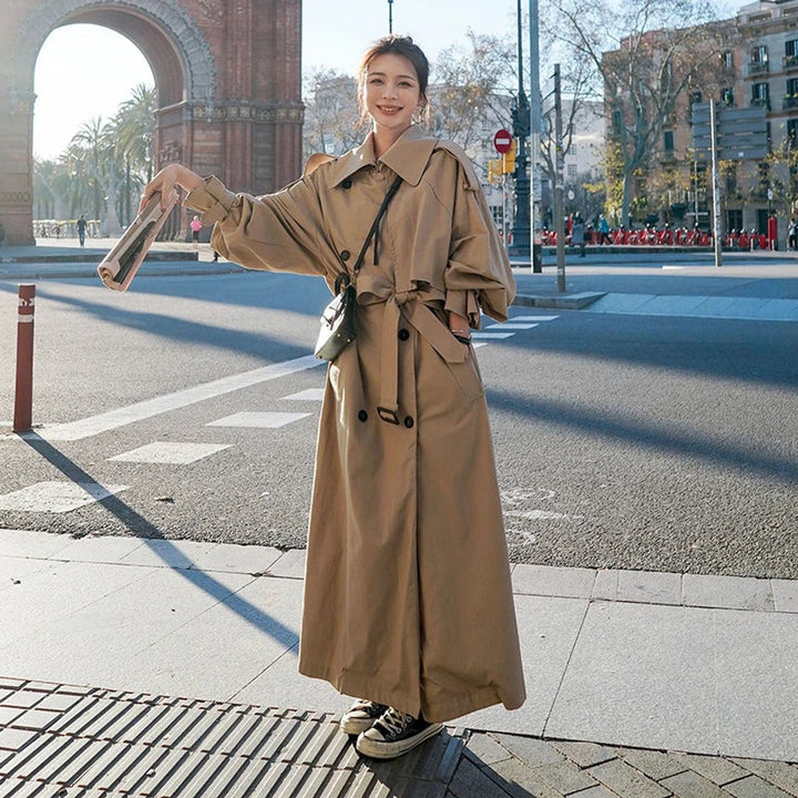 Dames Oversized Dubbelrijige Maxi Trench Coat