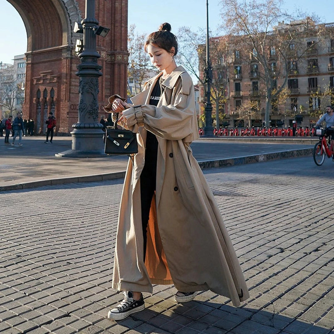 Dames Oversized Dubbelrijige Maxi Trench Coat