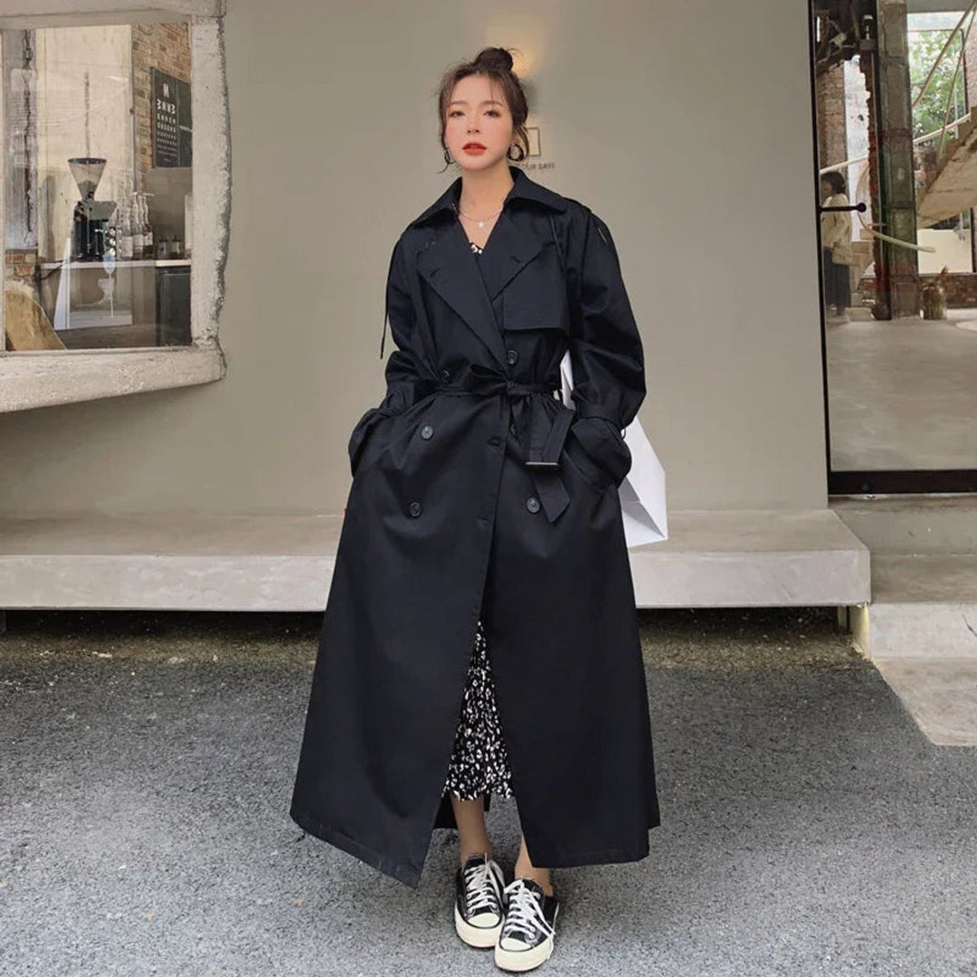 Dames Oversized Dubbelrijige Maxi Trench Coat