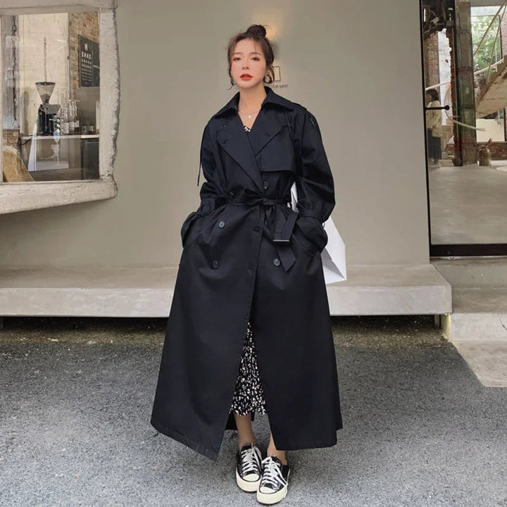 Dames Oversized Dubbelrijige Maxi Trench Coat