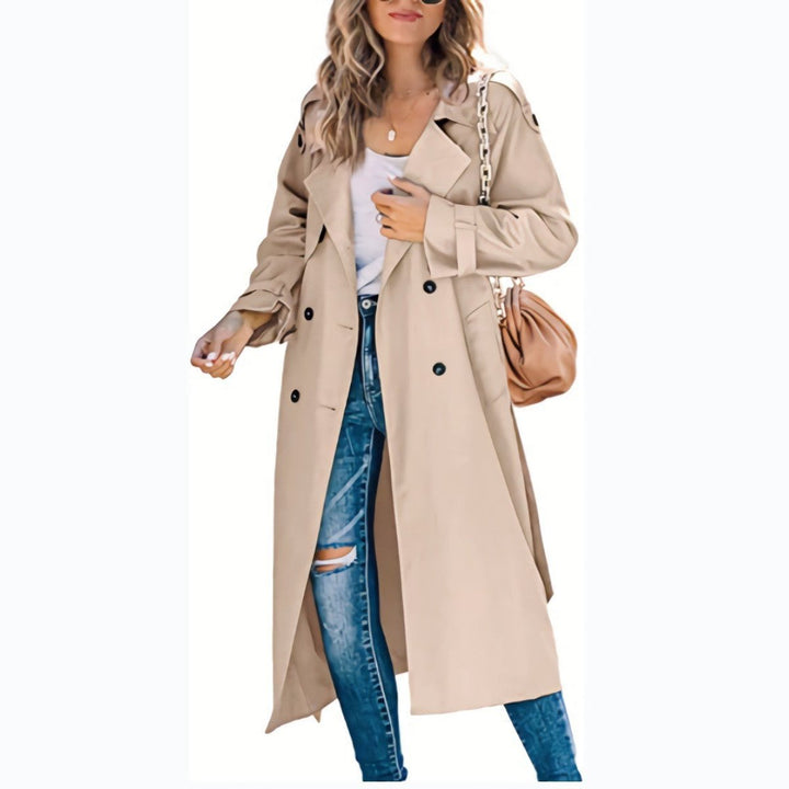 Dames Oversized Dubbelrijige Trench Coat Geribde Tailleband - Khaki