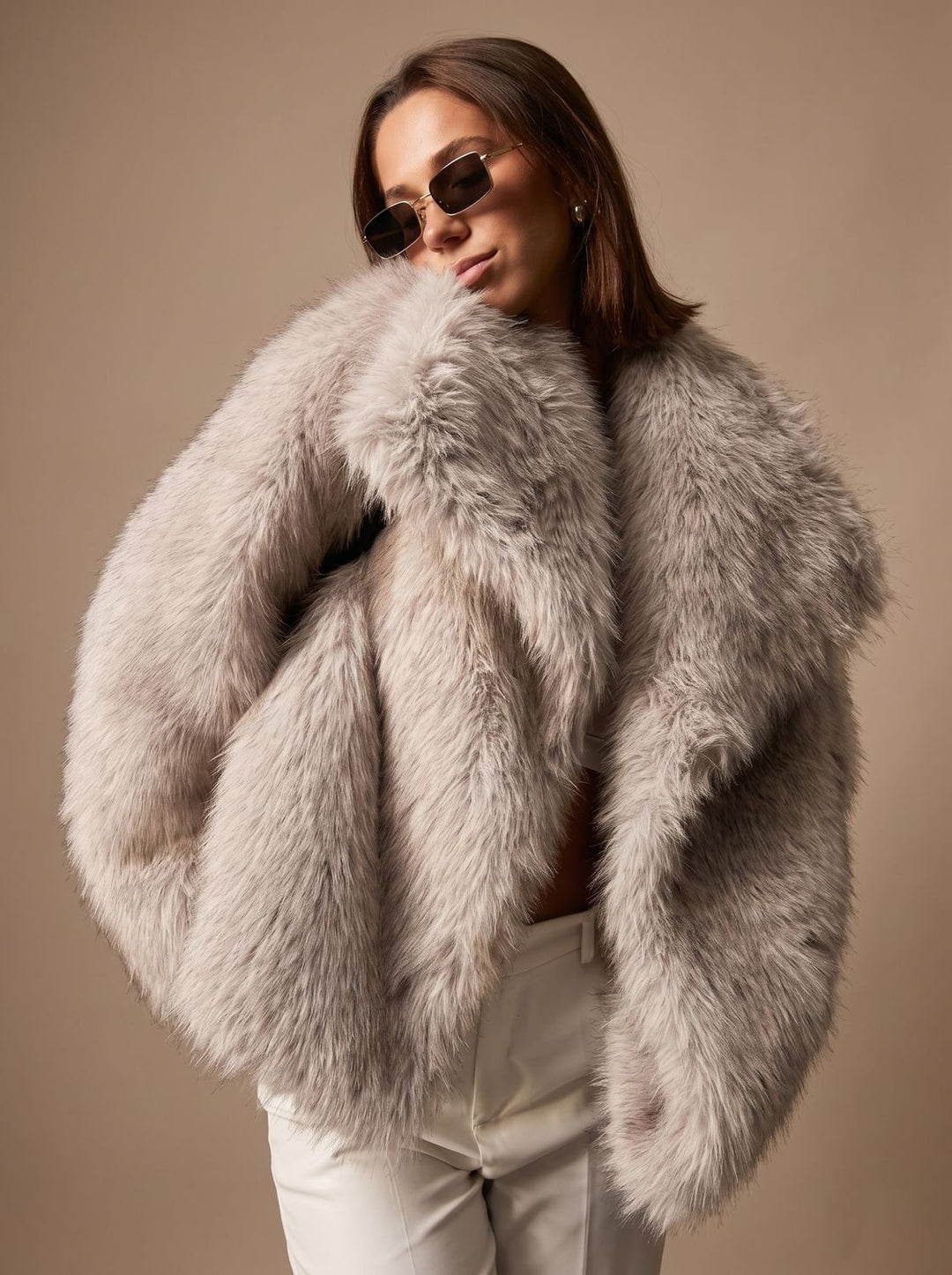 Dames Oversized Faux Fur Bontjas met Grote Kraag