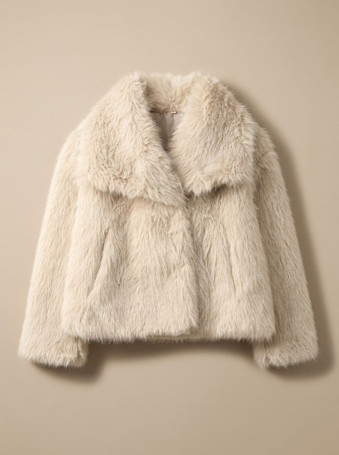 Dames Oversized Faux Fur Bontjas met Grote Kraag - Beige