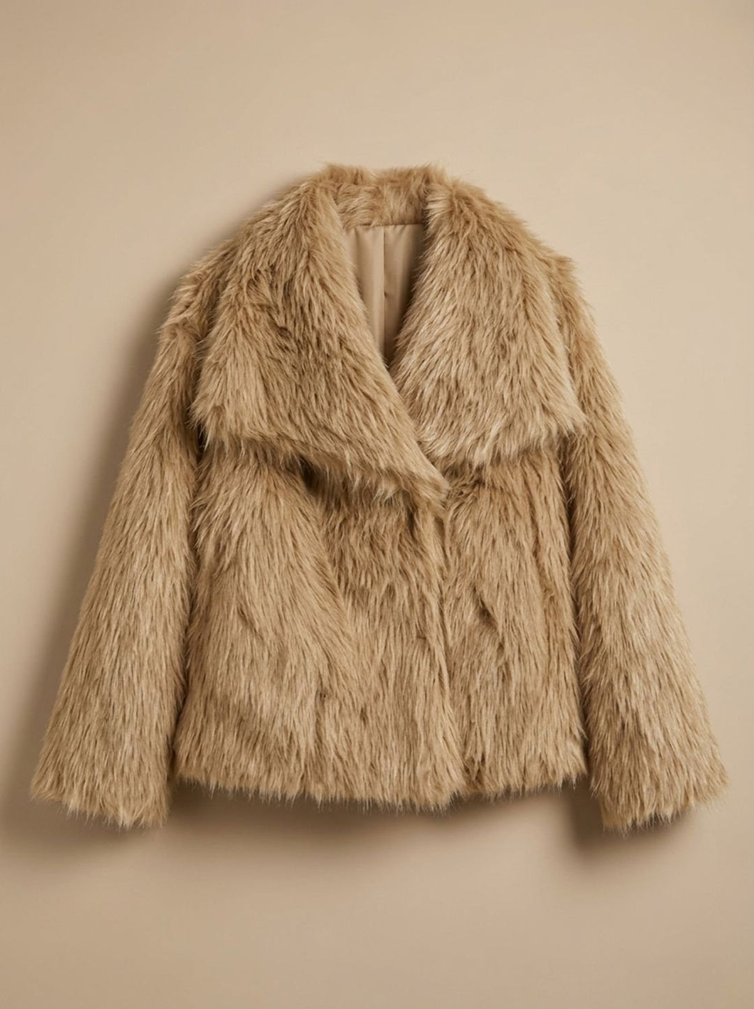 Dames Oversized Faux Fur Bontjas met Grote Kraag - Goud