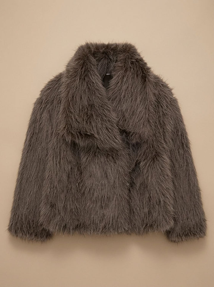 Dames Oversized Faux Fur Bontjas met Grote Kraag - Camel
