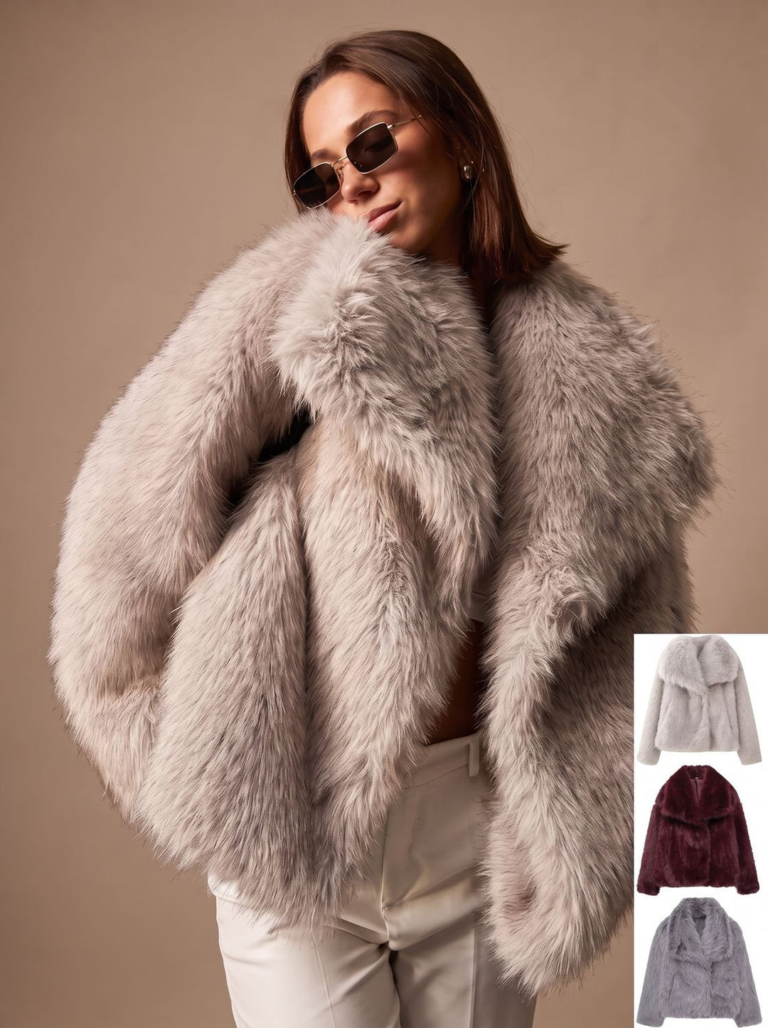 Dames Oversized Faux Fur Bontjas met Grote Kraag