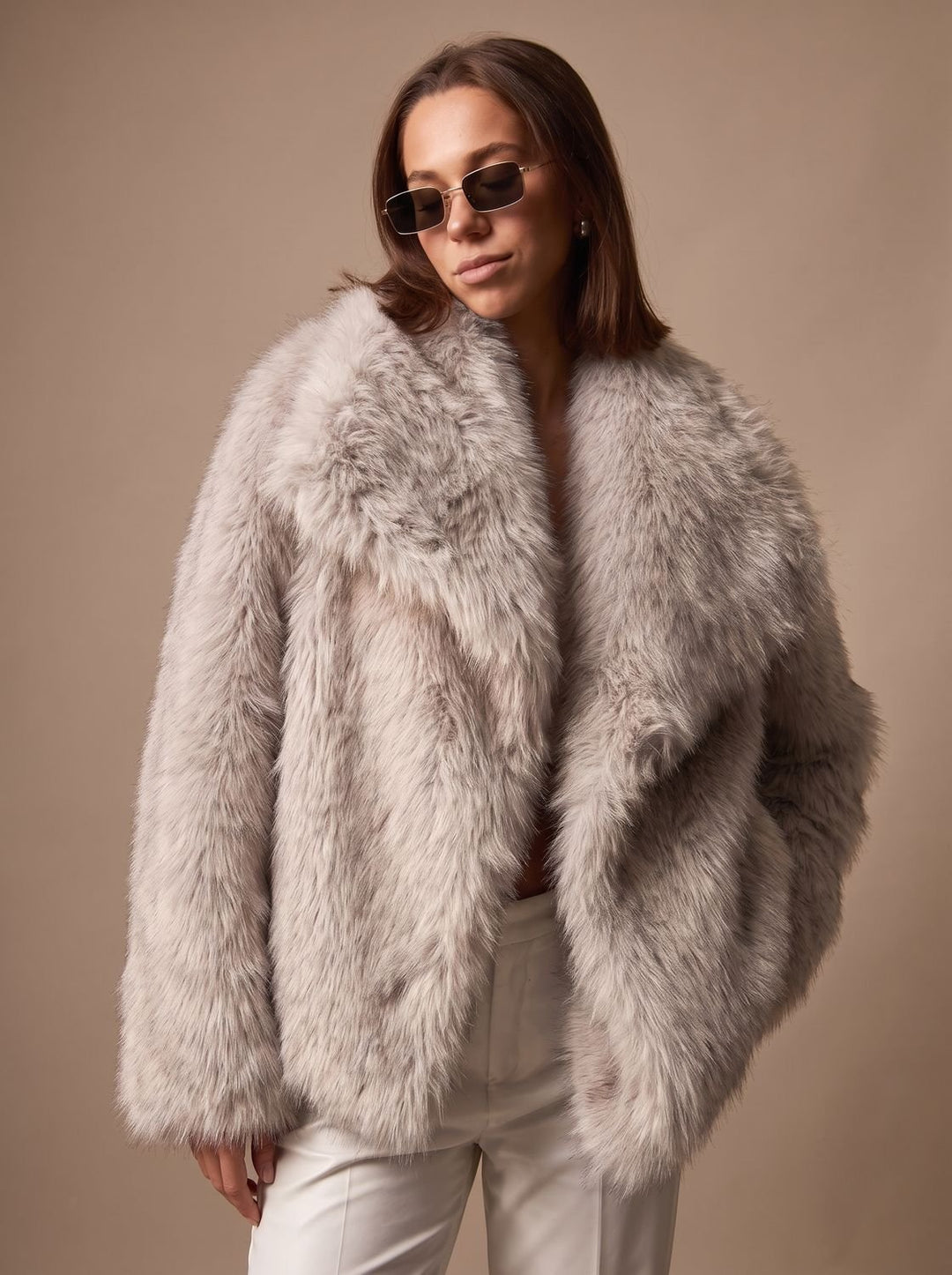 Dames Oversized Faux Fur Bontjas met Grote Kraag
