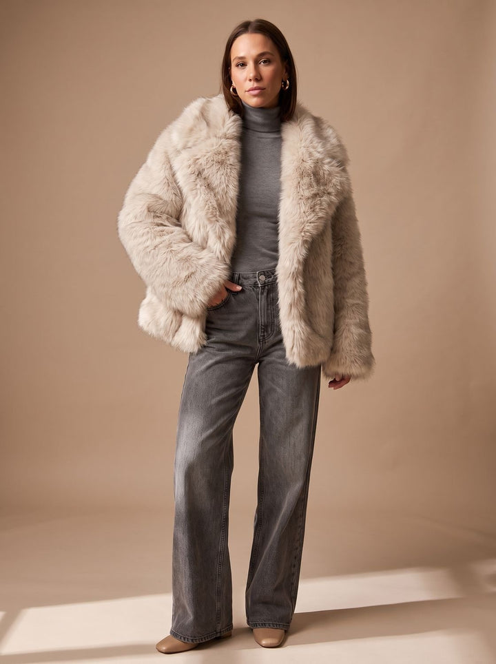 Dames Oversized Faux Fur Bontjas met Grote Kraag