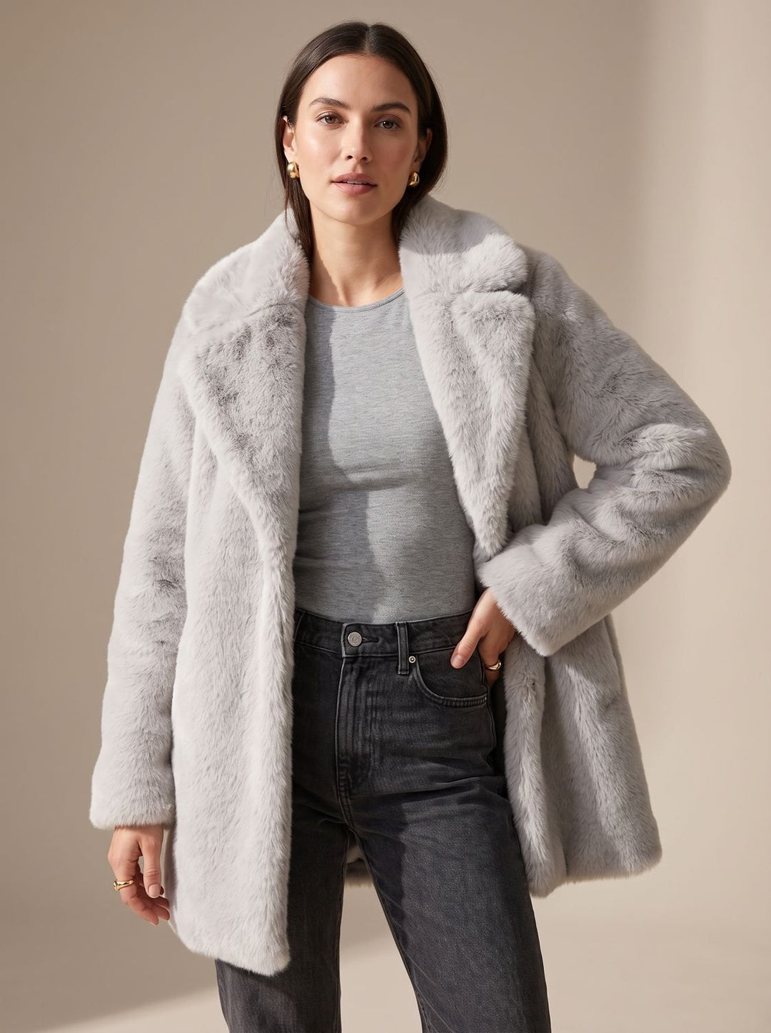 Dames Oversized Faux Fur Bontjas met Grote Kraag