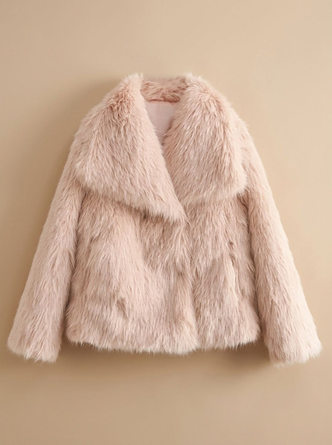 Dames Oversized Faux Fur Bontjas met Grote Kraag - Roze