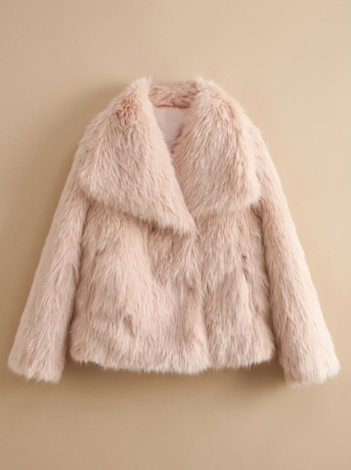 Dames Oversized Faux Fur Bontjas met Grote Kraag - Roze