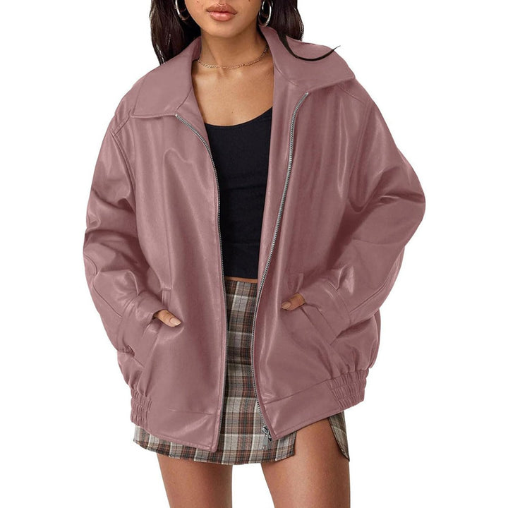 Dames Oversized Faux Leather Jacket Ritssluiting Bomberjas - Diep roze