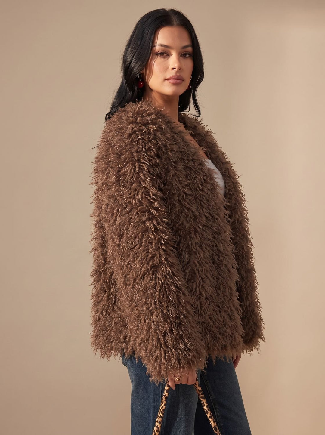 Dames Oversized Fluffy Imitatiebont Jacket Teddy
