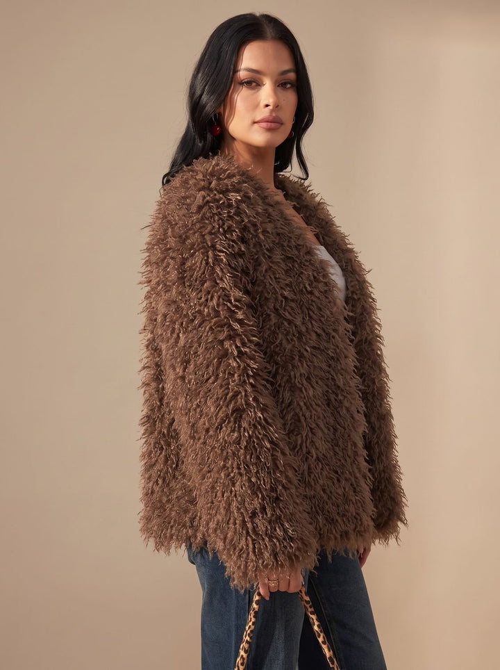 Dames Oversized Fluffy Imitatiebont Jacket Teddy