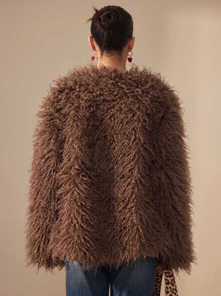 Dames Oversized Fluffy Imitatiebont Jacket Teddy