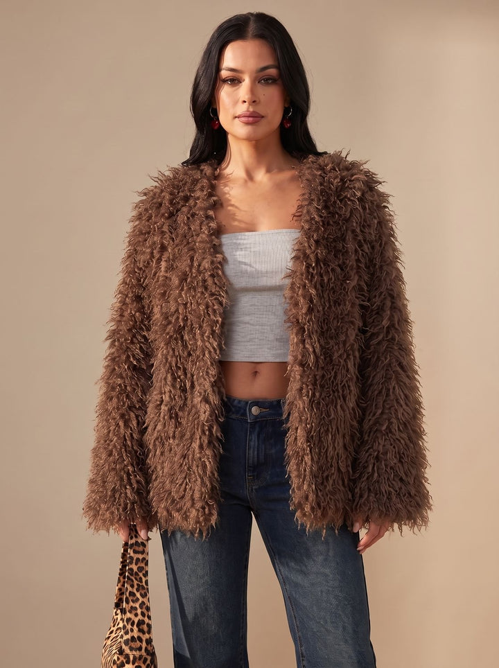 Dames Oversized Fluffy Imitatiebont Jacket Teddy