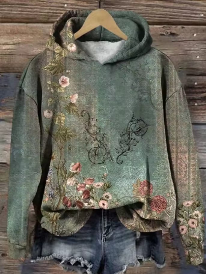 Dames Oversized Gebloemde Knit Sweater Hoodie