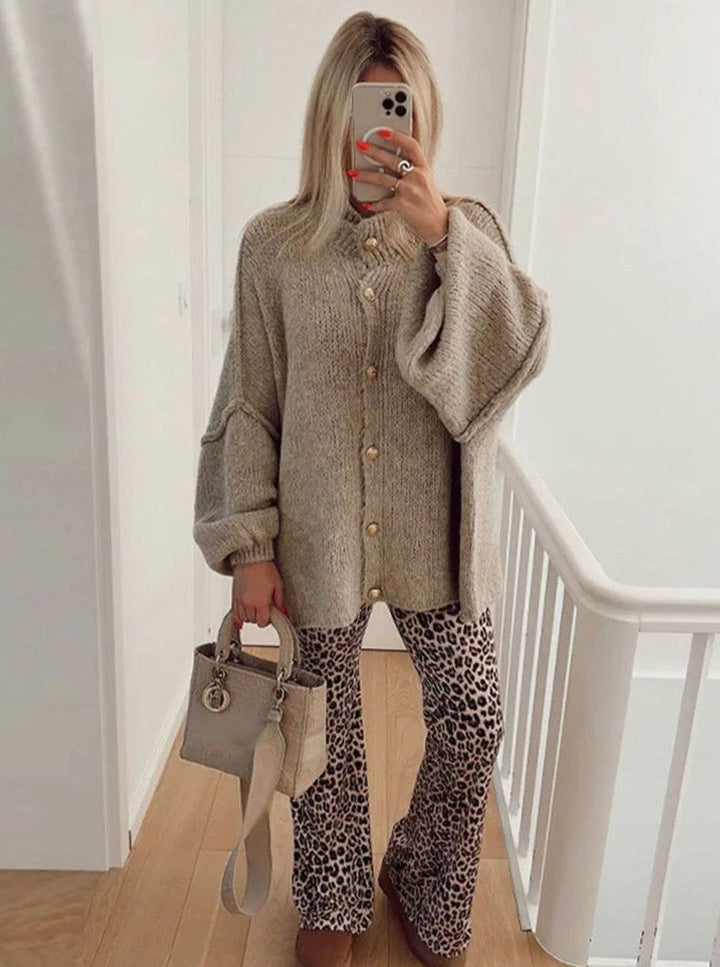 Dames Oversized Gebreide Cardigan met Gouden Knopen