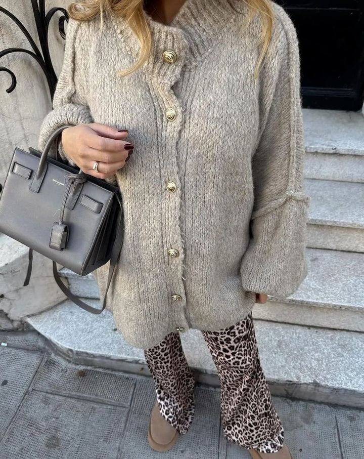 Dames Oversized Gebreide Cardigan met Gouden Knopen