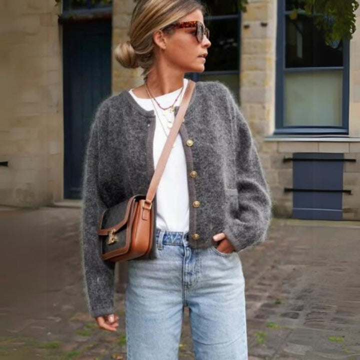 Dames Oversized Gebreide Cardigan Vest Dames Knopen - Grijs