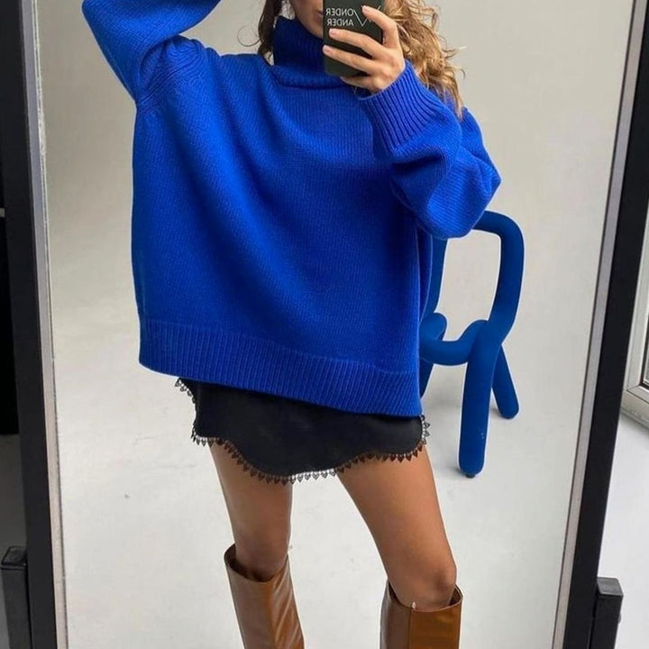 Dames Oversized Gebreide Coltrui Pullover - Blauw