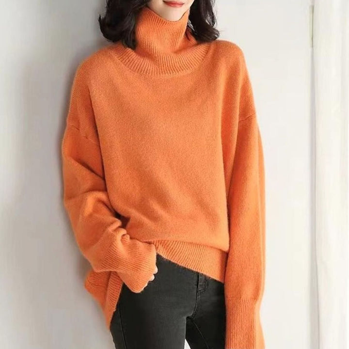 Dames Oversized Gebreide Coltrui Pullover - Oranje