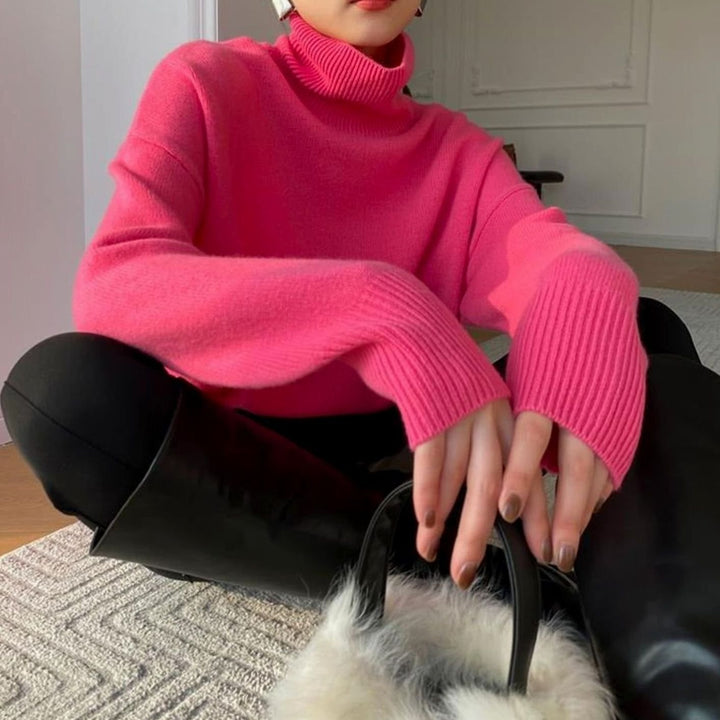 Dames Oversized Gebreide Coltrui Pullover - Roze