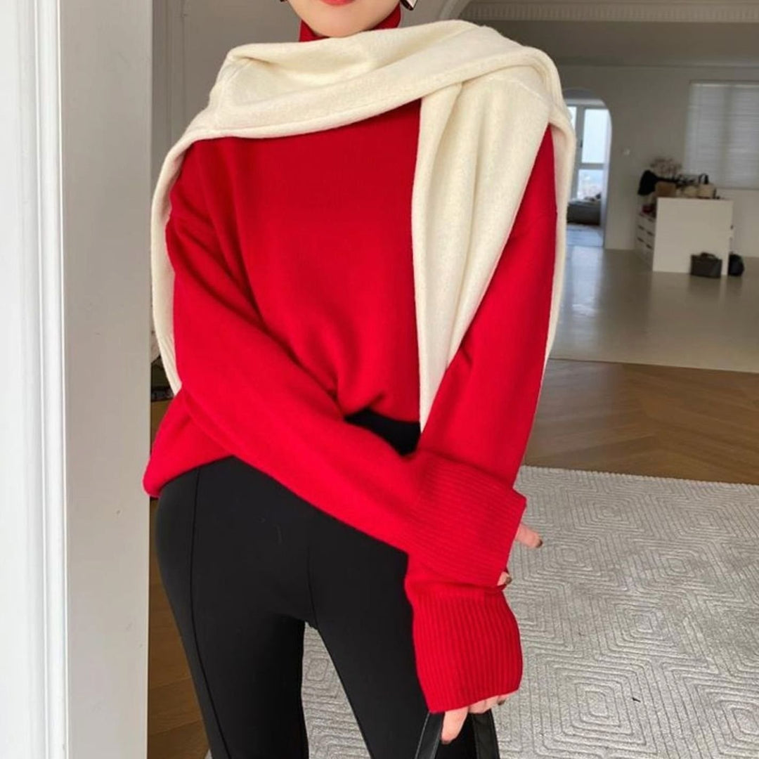 Dames Oversized Gebreide Coltrui Pullover - Rood