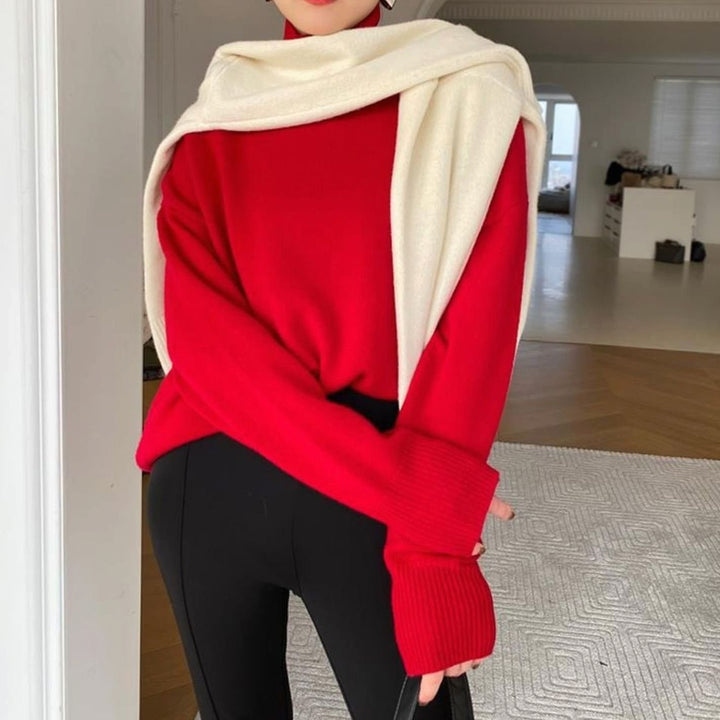 Dames Oversized Gebreide Coltrui Pullover - Rood