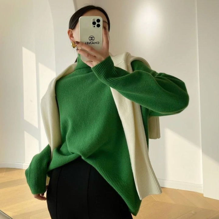 Dames Oversized Gebreide Coltrui Pullover - Groen