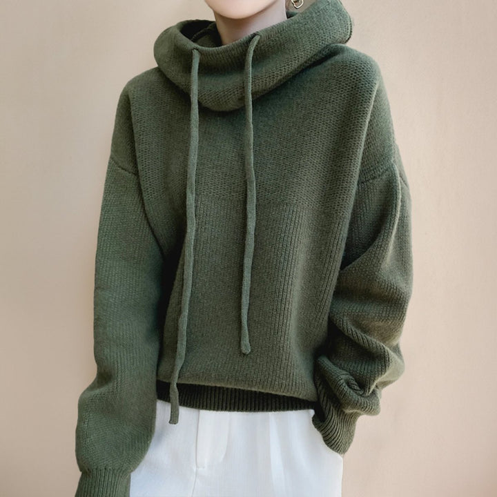 Dames Oversized Gebreide Hoodie Turtleneck Sweater Merino Wol