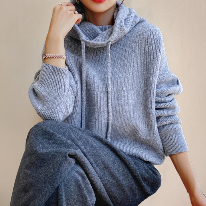 Dames Oversized Gebreide Hoodie Turtleneck Sweater Merino Wol