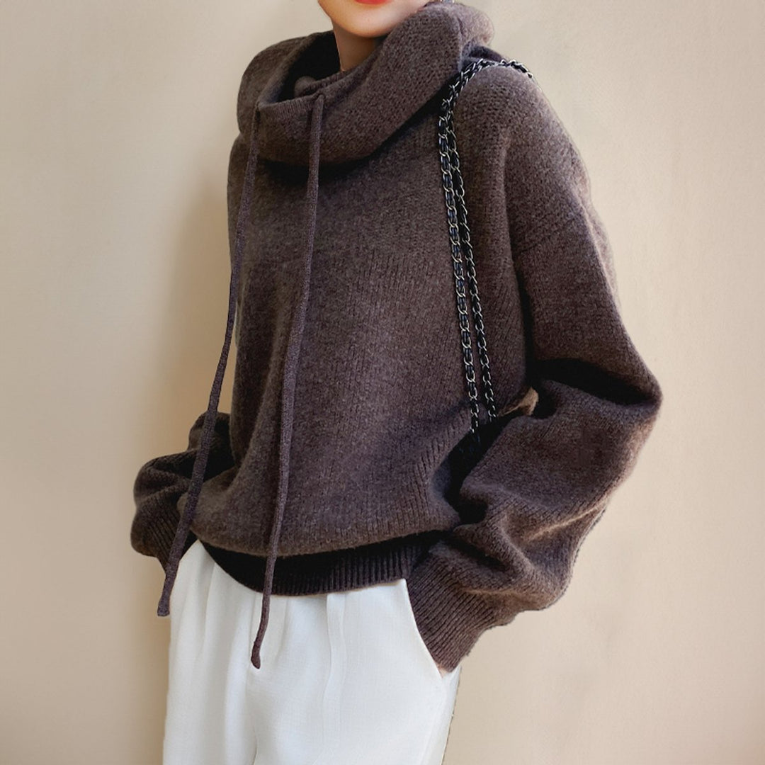 Dames Oversized Gebreide Hoodie Turtleneck Sweater Merino Wol