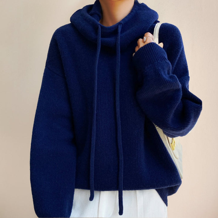 Dames Oversized Gebreide Hoodie Turtleneck Sweater Merino Wol - Blauw