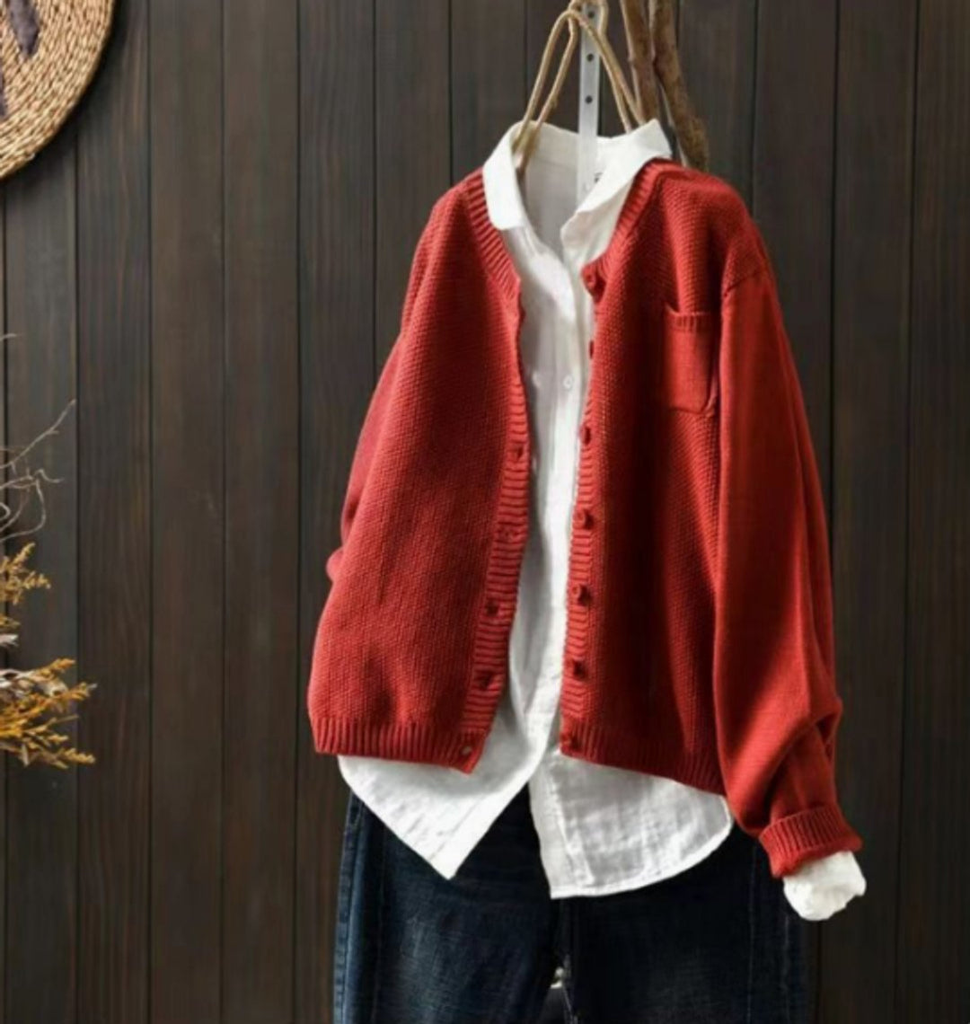 Dames Oversized Gebreide Knoop Cardigan - Rood