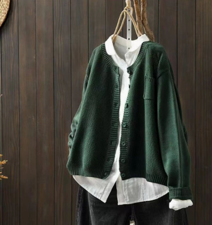 Dames Oversized Gebreide Knoop Cardigan - Groen