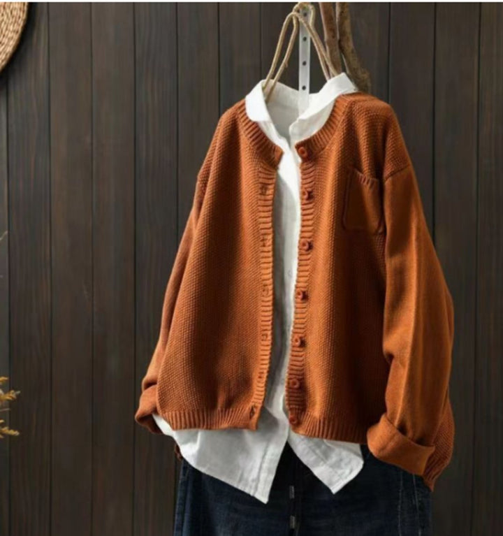 Dames Oversized Gebreide Knoop Cardigan - Lichtbruin