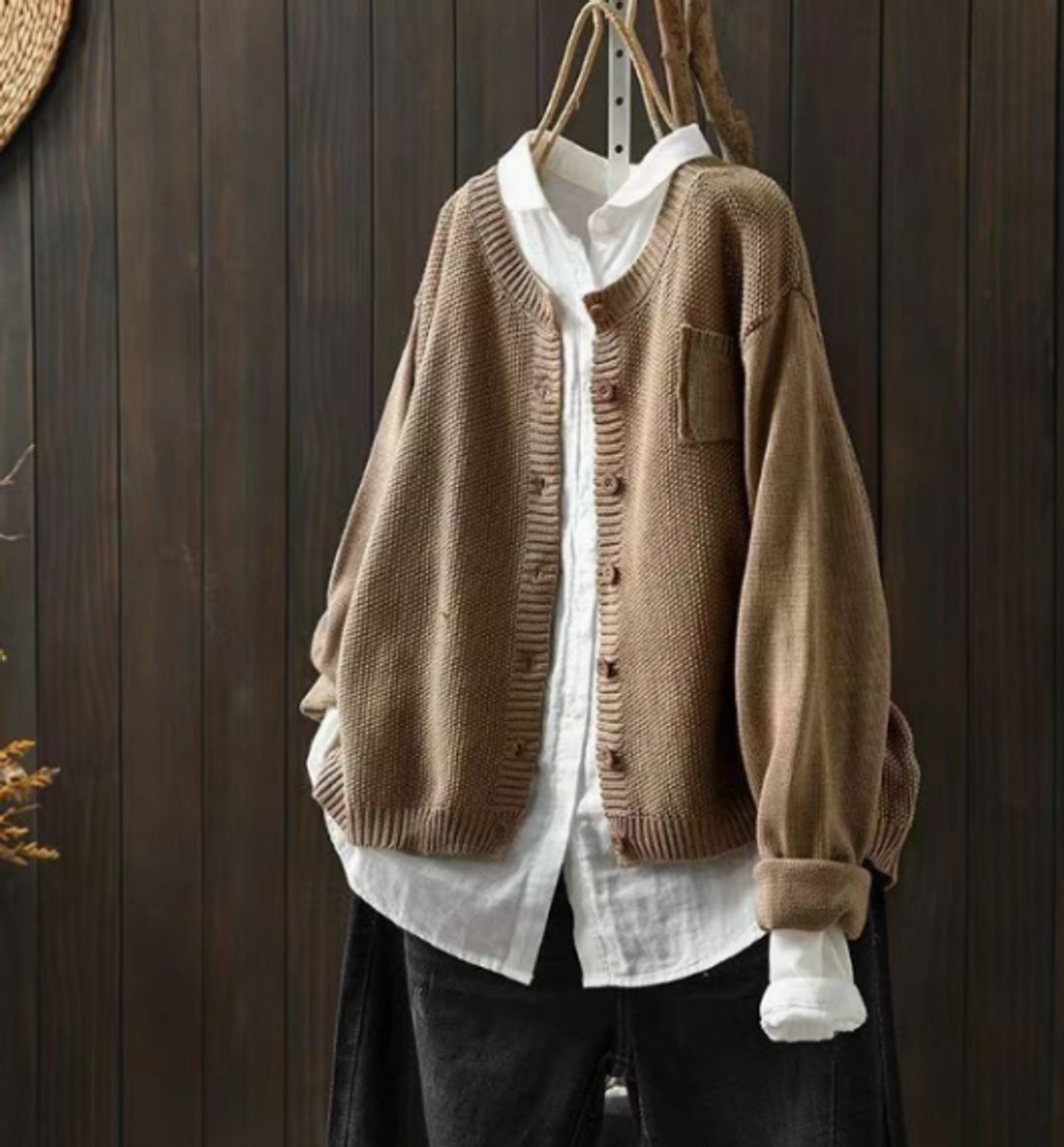 Dames Oversized Gebreide Knoop Cardigan - Khaki