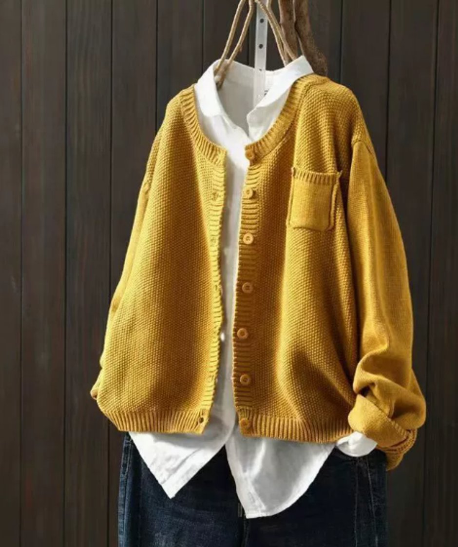 Dames Oversized Gebreide Knoop Cardigan - Geel