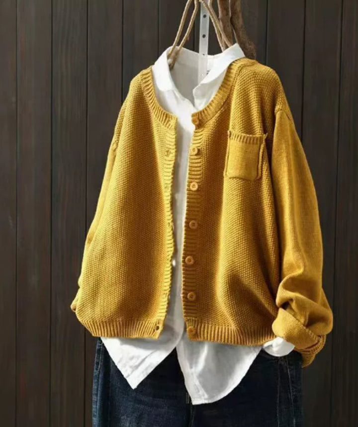 Dames Oversized Gebreide Knoop Cardigan - Geel