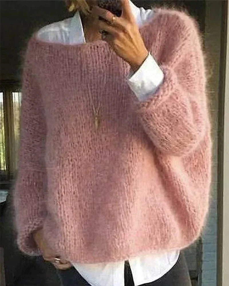 Dames Oversized Gebreide Pluizige Trui - Pink
