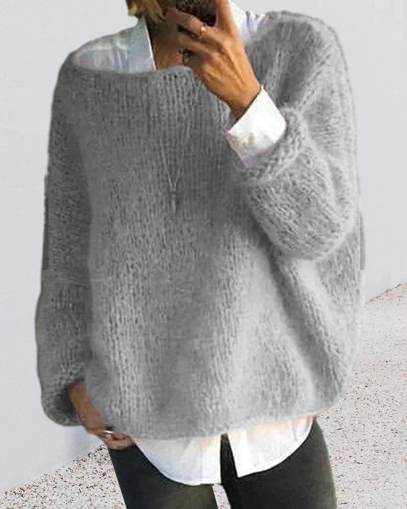 Dames Oversized Gebreide Pluizige Trui - Gray