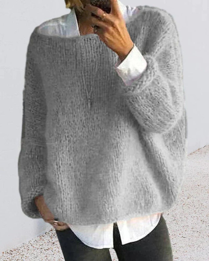 Dames Oversized Gebreide Pluizige Trui - Gray