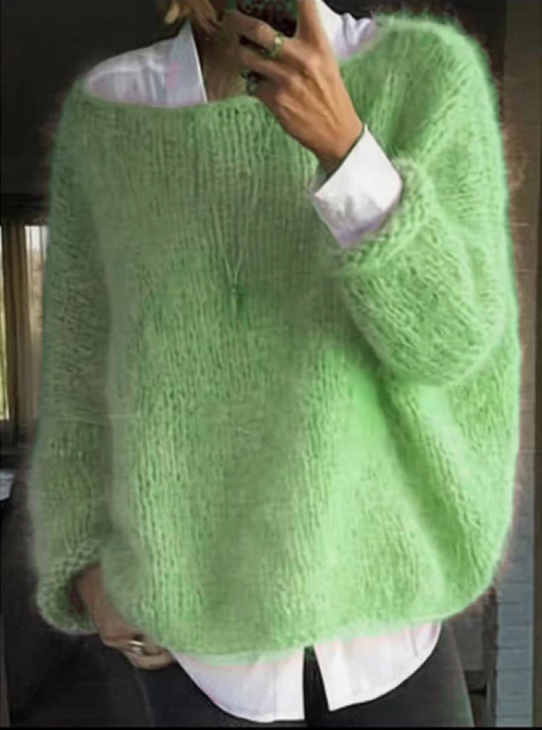 Dames Oversized Gebreide Pluizige Trui - Green